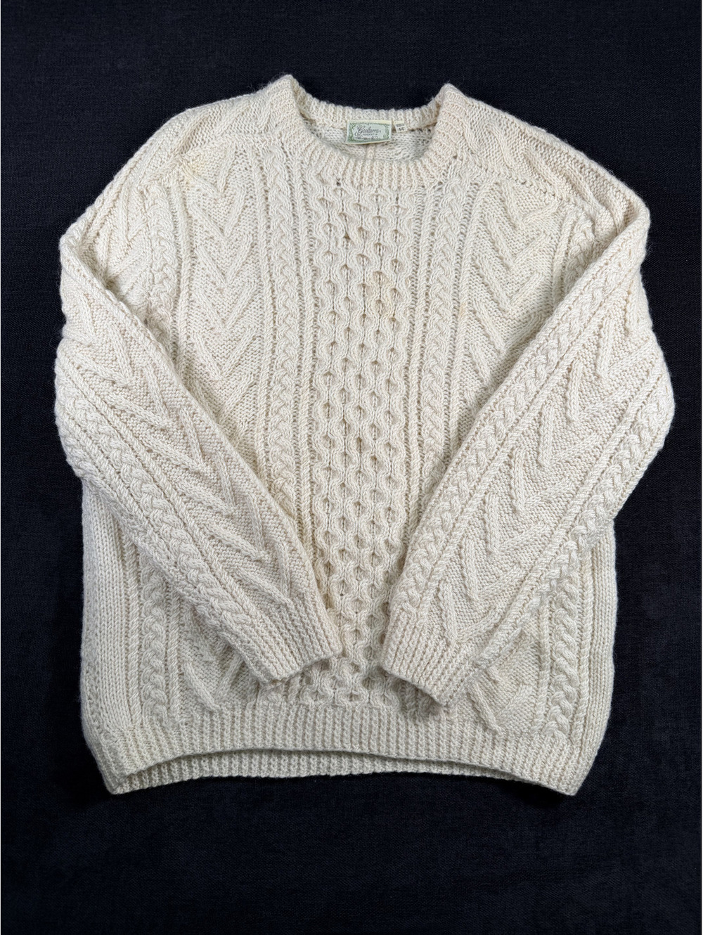 Gaeltarra Handknit Wool Sweater from County Mayo, Ireland - Cream, Size 44"